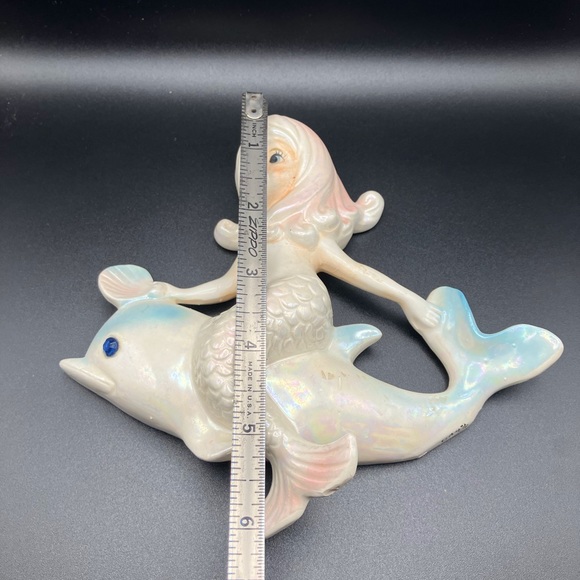 Vintage Iridescent Lefton Mermaid Riding a Dolphin - Picture 7 of 11